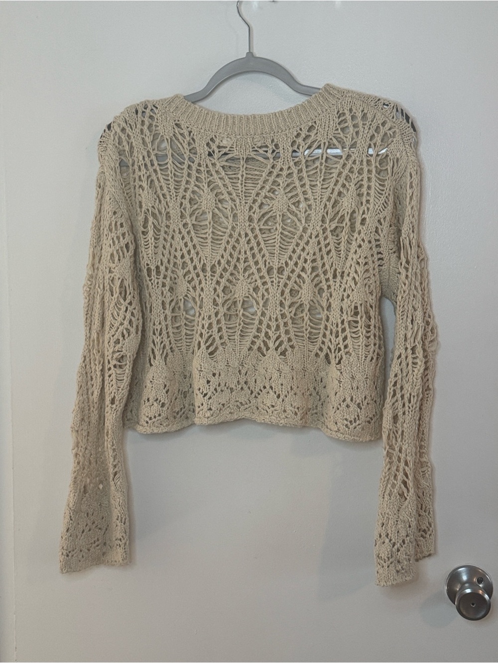 NATURAL LIFE Open-Weave Scoopneck Layering Sweater in Beige size large
